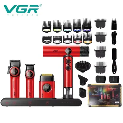 Zestaw do strzyżenia VGR VOYAGER Stepless Pro 4in1 - czerwony - Zdjęcie 2
